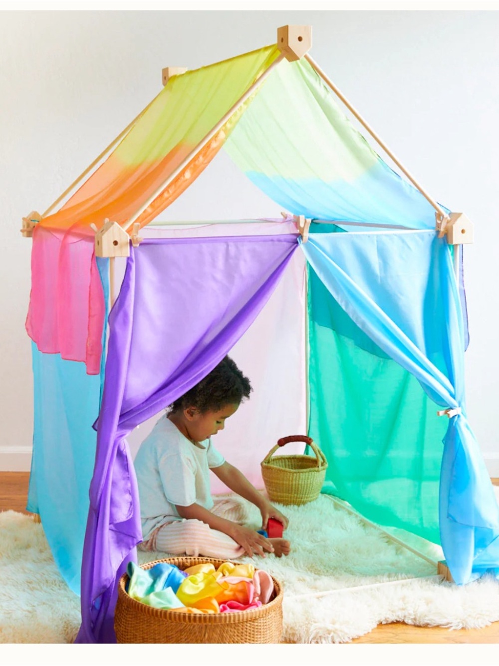 Colorful Kids Play Tent with Rainbow Panels - Multicolor